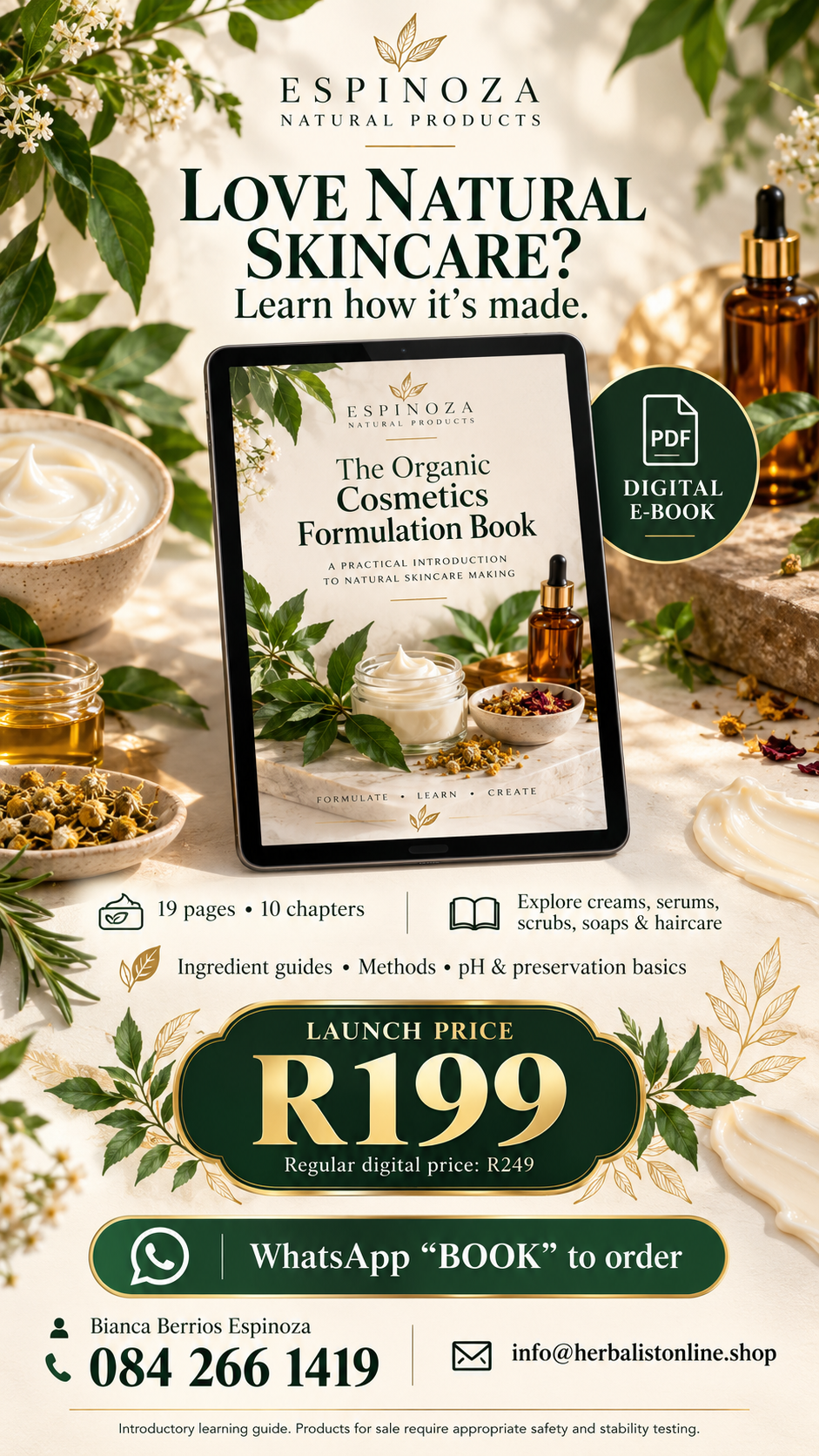 Espinoza Natural Products Organic Cosmetics Formulation Book | Digital PDF